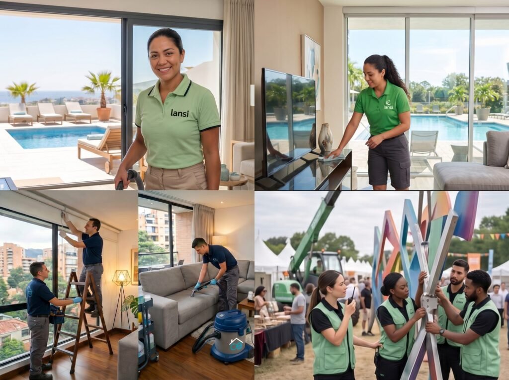 Profesionales de Lansi en aseo de apartamentos, lavado de muebles, instalación de cortinas y staff para eventos